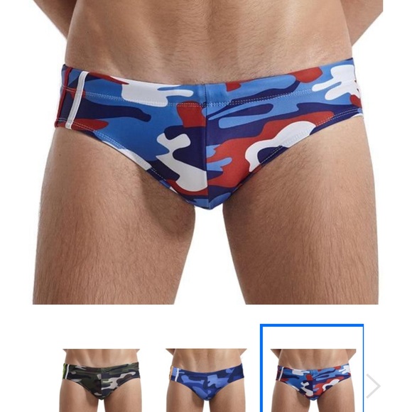 Red White & Blue camouflage Speedo-style men’s swim briefs. Large - Picture 6 of 6